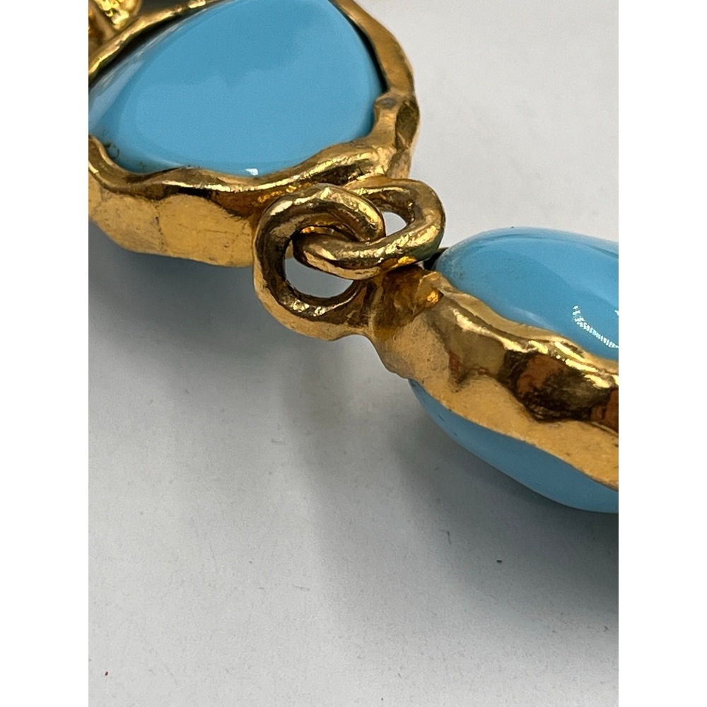 KENNETH LANE Gold Tone Large‎ Faux Resin Turquoise Chunky Statement Necklace - Picture 10 of 10